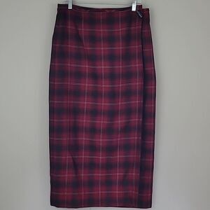Liz Claiborne Vintage 100% Wool Maxi Skirt Gothcore Red and Black Plaid Size 14